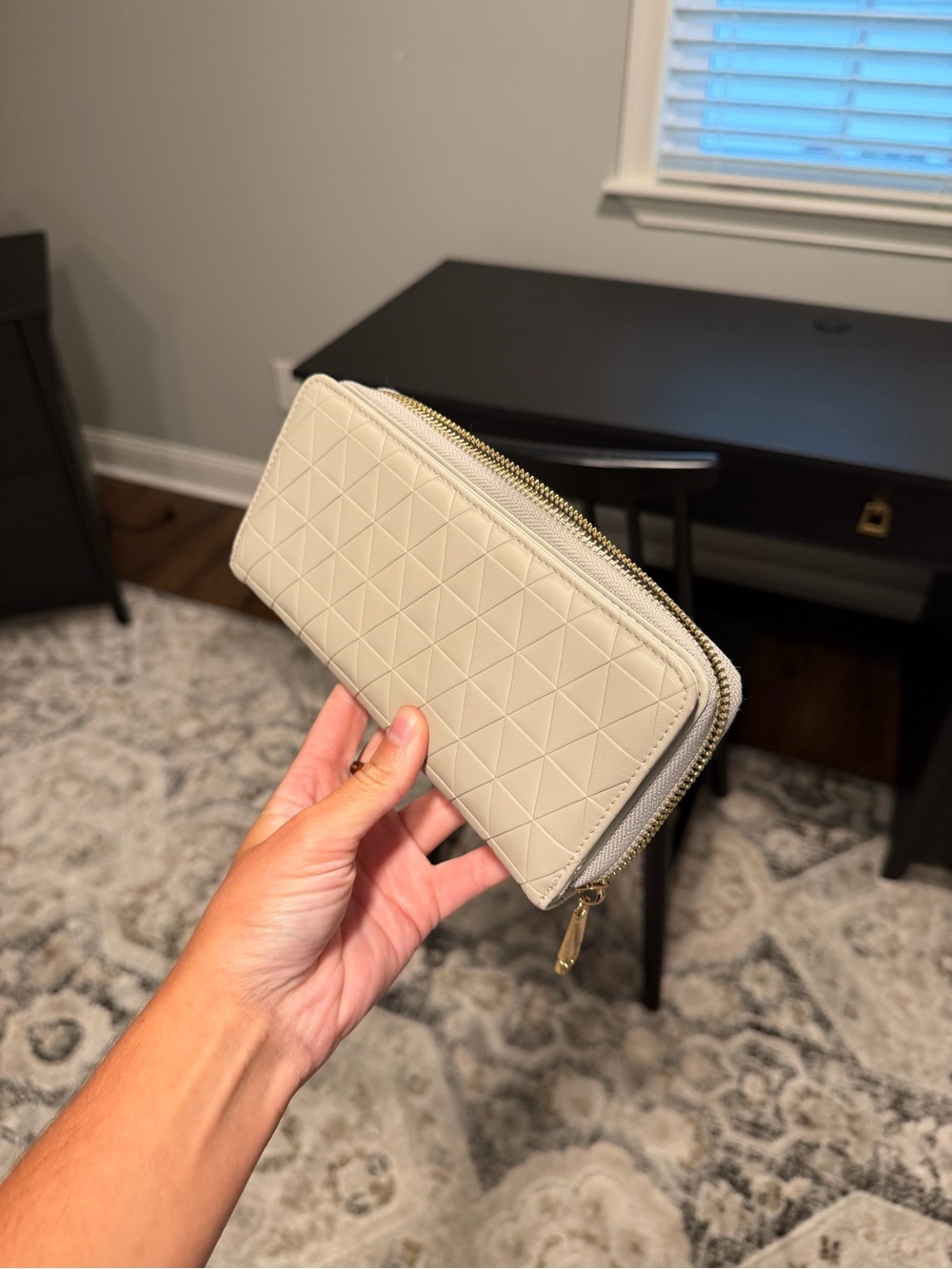 Quilted Zip-Around Wallet - Cream